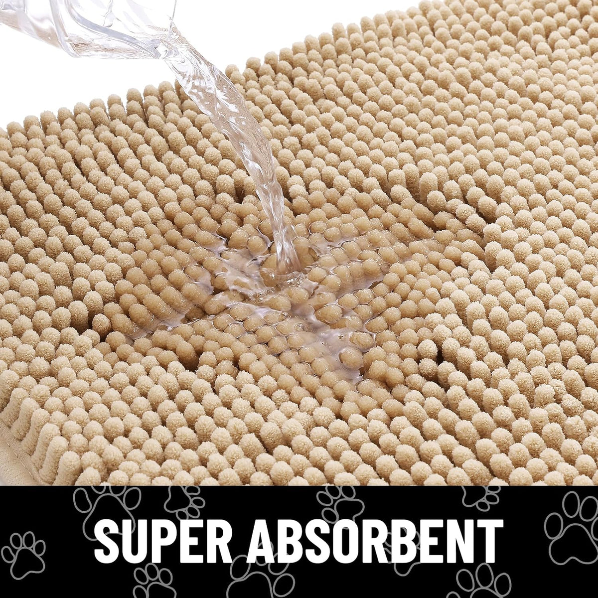 Smiry Dog Door Mat for Muddy Paws, Absorbent Dirt Trapper Non Slip Quick Dry Washable Chenille Mat for Mud Dogs, Entry Rug for Indoor and Outdoor (59x24 Inches, Beige)