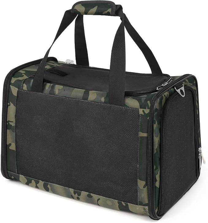 Cat Carrier Soft 25lbs Two Loading Pet Carriers Portable Small Dog Puppy Airline Approved Carrier with Side Pockets Foldable Portable for Outdoor Car Black Camouflage
