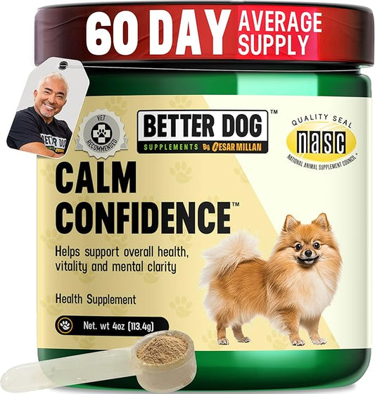 Better Dog Supplements Calm Confidence by Cesar Millan – Natural Cognitive & Brain Support for Dogs – Focus, Energy & Vitality with Ashwagandha, Panax Ginseng & Herbs – 4oz, (60-Day Supply)