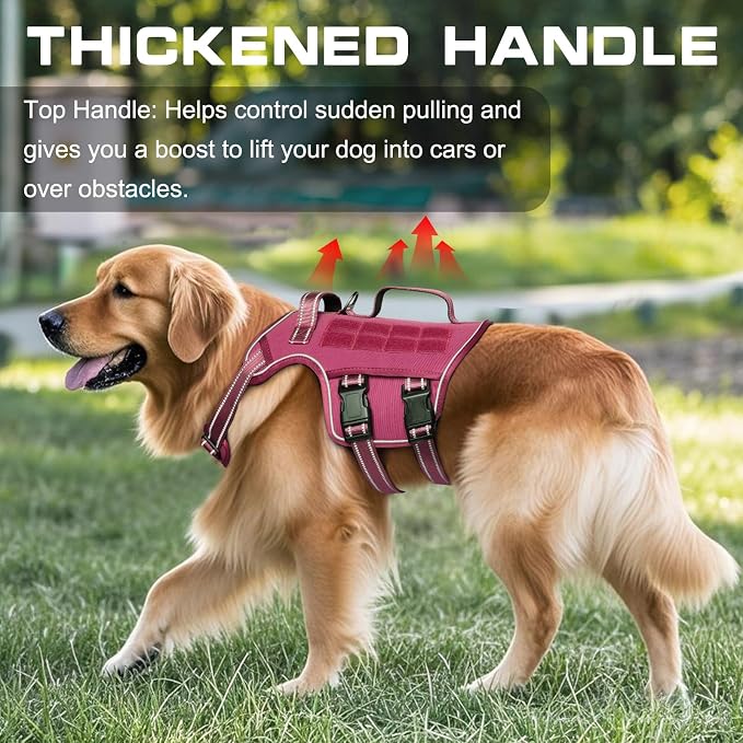 Dog Harness Medium Sized Dog, No Pull Dog Vest with Molle System | Tactical, Easy Control With Handle, Breathable Soft Padded, Adjustable, Reflective, No Choke for Walking, Pink Medium