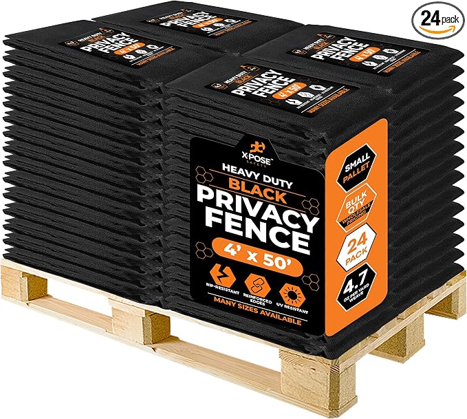 Xpose Safety Privacy Fence Screen 4’ x 50’ (24 Pack) – Heavy Duty Black Mesh with 90% Visibility Block, UV Protection – Includes Cable Ties – for Garden, Yard, Nursery, Kennel, Dog Run, Greenhouse