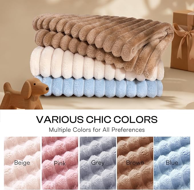 LINENLUX 1 Pack 3 Soft Dog Blanket Washable Warm Fleece Cat Blankets for Pet Puppy Fluffy Calming Flannel Brown/White/Blue Medium