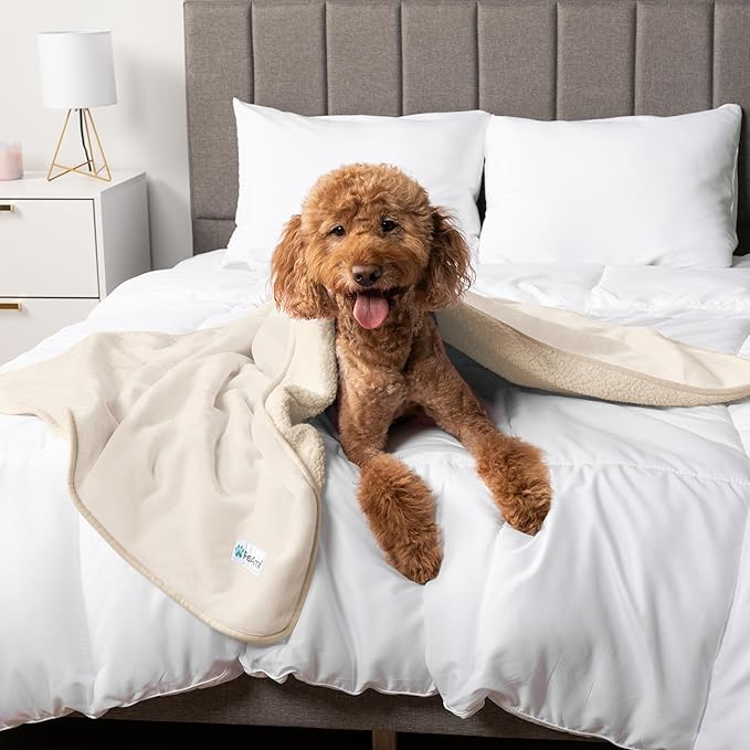 PetAmi Waterproof Dog & Cat Blanket for Medium to Large Pets, Pee Proof & Reversible, Soft Fleece, 40x60 Beige
