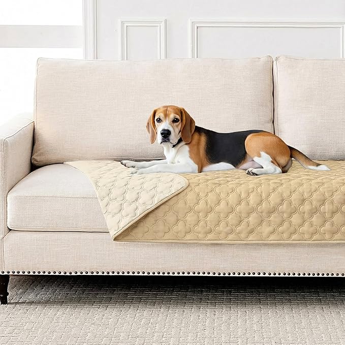 Waterproof Dog Blanket, Couch Cover for Dogs Washable, Reversible Dog Bed Cover, Couch Furniture Protector. (Dark＆Light Beige, 30 X 70 Inch - 1 Pack)