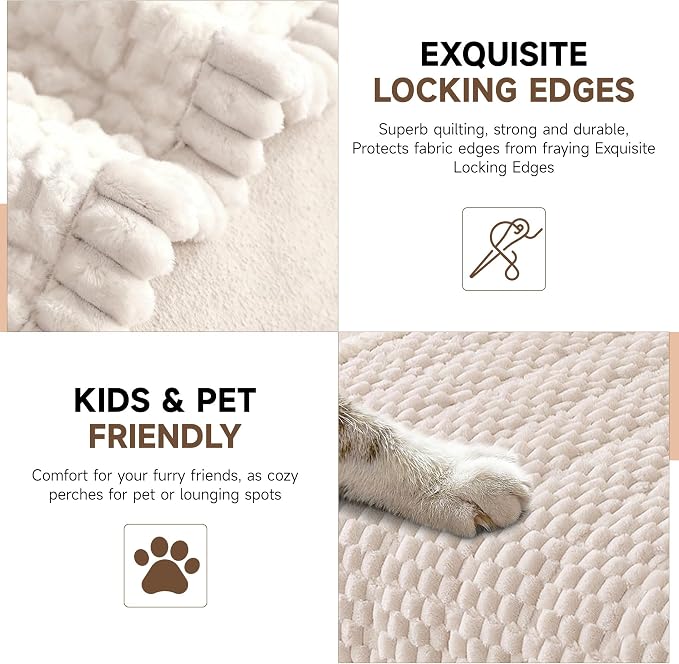 OTOB All Seasons Couch Covers for 3 Cushion Sofa Pet Friendly, Non Slip Plush Fuzzy Sofa Covers Washable, Soft Cozy Sofa Slipcovers Dog Bed Mat Furniture Protector (Cream, 27.6" x 82.7")