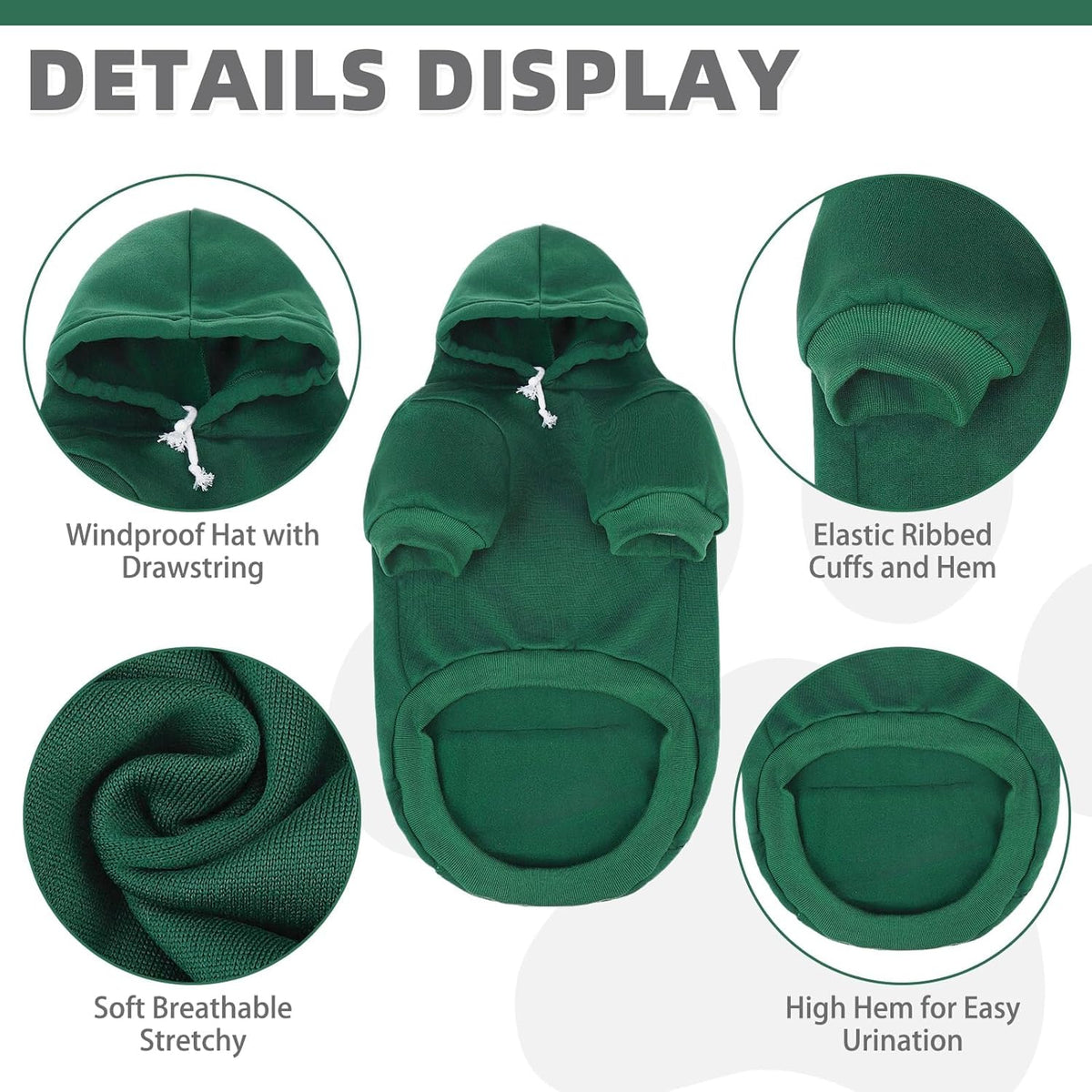 KOOLTAIL Basic Dog Hoodie - Soft & Warm Dog Hoodie Sweater with Leash Hole and Pocket, Dog Winter Coat, Cold Weather Clothes Sweatshirt for Small Medium Large Dogs Puppy Cat Boys Girls Deep Green XS