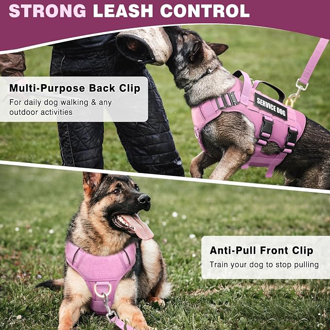 Service Dog Vest Harness for Large Dog, Tactical Working MOLLE Vest with 10 Pet Patches, No Pull Heavy Duty Harness for Training Walking