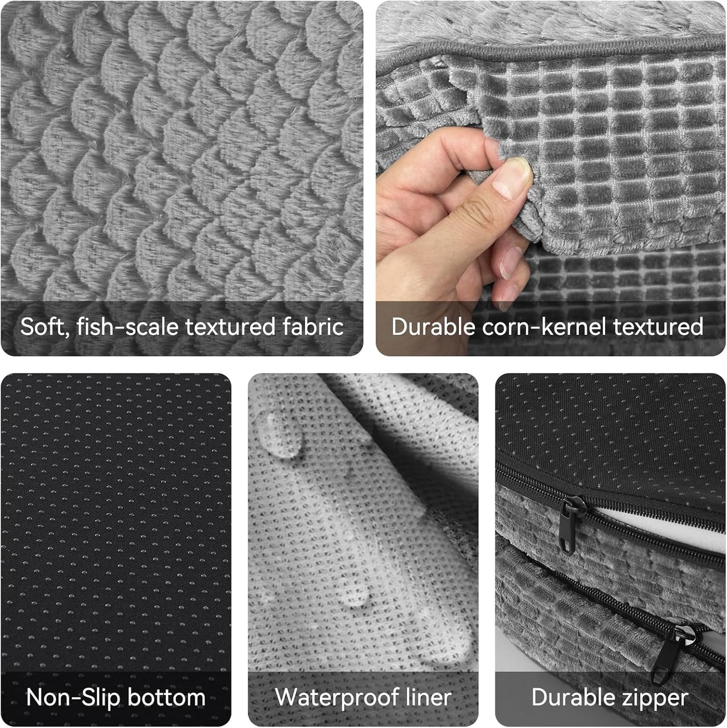JOEJOY Orthopedic Dog Bed for Large Dogs, Egg-Crate Memory Foam Pet Bed with Bolster Sides, Waterproof Lining, Removable Washable Cover & Non-Slip Bottom, Grey