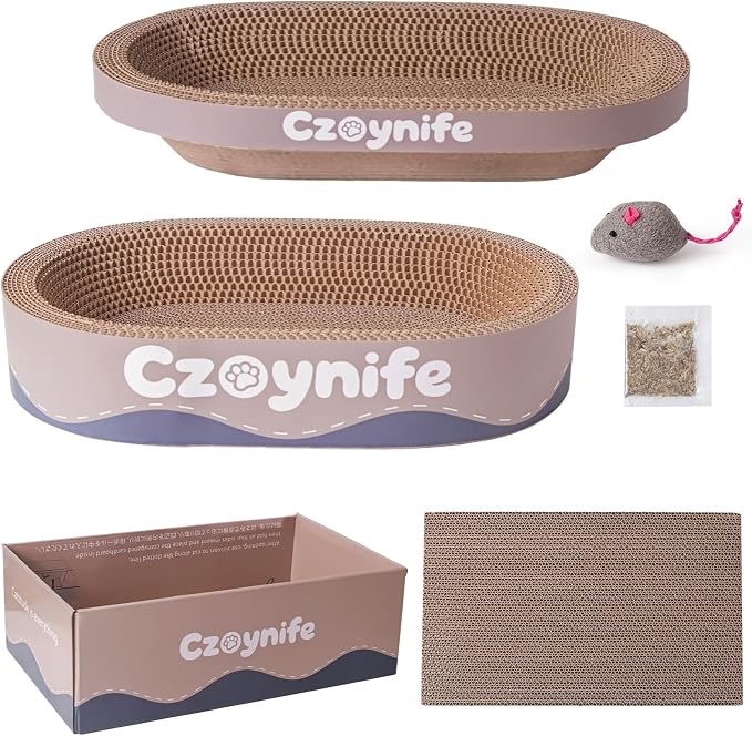 3PCS Cat Scratcher Cardboard, Oval Cat Scratch Pad Bowl Nest for Indoor Cats, Round Cat Scratching Board Corrugated Lounge Cat Bed, Furniture Protector for Couch (Coffee, 15.7 * 10 in)