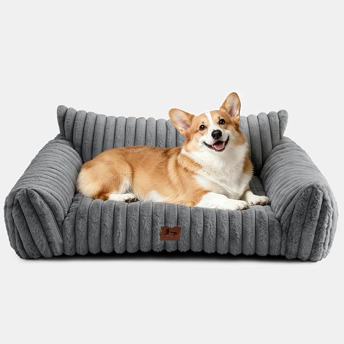 Cat Couch for Pets, Cute Cat Bed for Indoor Cats | Cozy Soft Faux Rabbit Fur for Kitten, Fuzzy Cats Sofa, Supportive Pet Sofa with Removable Washable Cover, Light Gray, 36"