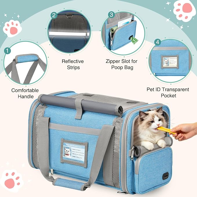 Soft Cat Carrier for Pets Up to 20 Lbs, Collapsible Cat Carrier Bag with Privacy Curtains, Airline Approved Small Pet Carrier for Small Medium Cats Dogs Puppy, Washable Soft Pet Travel Bag Dog Carrier