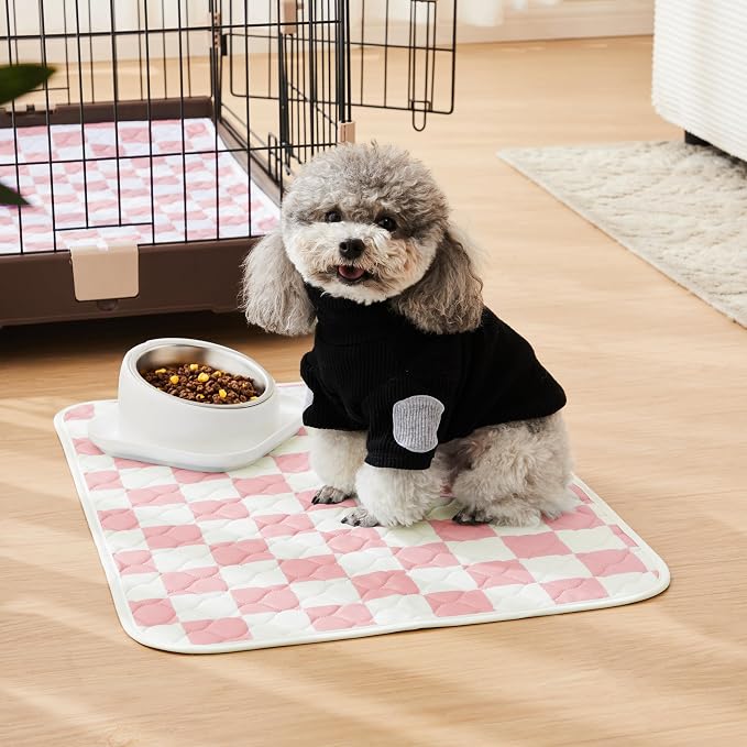 2 Pack Pink Checkered Washable Pee Pads for Dogs, Checkered Reusable Dog Pee Pads, for Puppy Playpen, Crate, Whelping Box, Potty Training, Cute Aesthetic Absorbency, Leak-Proof Non-Slip
