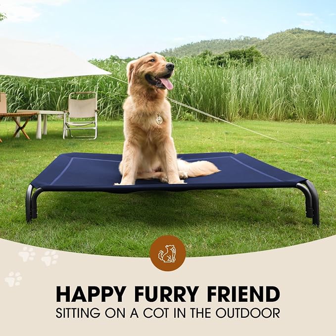 Czpalo Outdoor Elevated Dog Bed for Large Sized Dogs, No-Tool Assembly. | Raised design promotes airflow. Tool-free assembly, easy-to-clean mesh, portable, with anti-skid feet. Indoor/outdoor use.