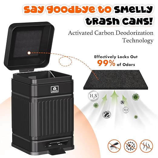 Metal Dog Poop Trash Can Outside, Odor Control & Waterproof, 1.3Gal | Pet Waste Garbage Can with Lid & Foot Pedal - Includes 30 Bags, a Bag Holder, and Lawn Stakes for Outdoor Security