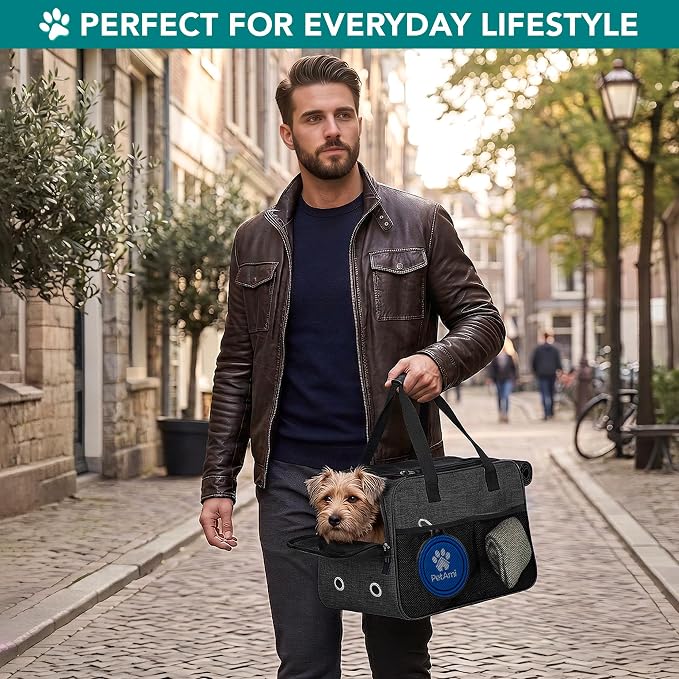 PetAmi Dog Purse Carrier for Small Dogs Cats, TSA Airline Approved Soft-Sided Pet Carrier with Pockets, Ventilated Travel Tote Bag with Bed & Shoulder Strap, Puppy Kitten, Max 12 lbs, Heather Charcoal
