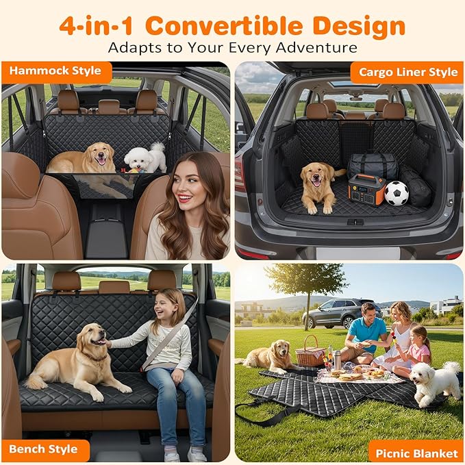 URPOWER 4 in 1 Dog Car Seat Cover for Back Seat, Waterproof Dog Hammock with Mesh Window and Side Flap Pet Car Seat Protector Dogs Backseat Cover for Full Size Trucks