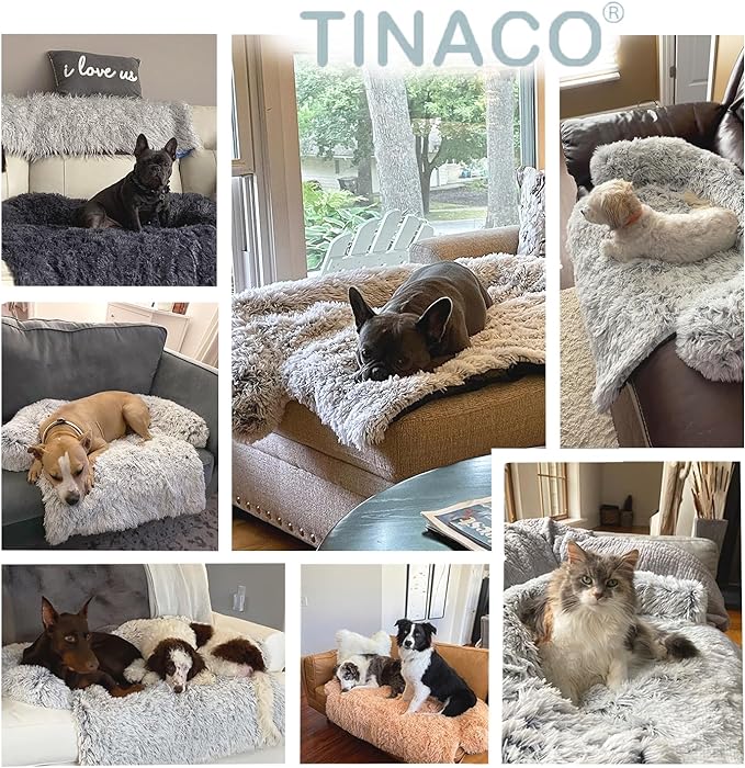 Calming Dogs/Cats Bed Mats, Dog Pad Washable Removable Couch Cover, Plush Long Fur Mat for Pets, Waterproof Lining, Perfect for Small, Medium and Large Dogs and Cats (Navy Blue, 53"x39")