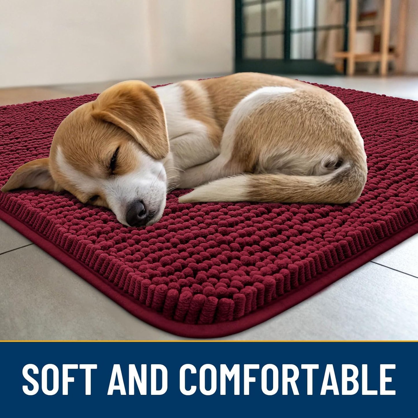 Smiry Dog Door Mat for Muddy Paws 40x32, Absorbs Moisture and Dirt Doormat, Non-Slip Washable Quick Dry Chenille Front Door Mat Indoor Entrance, Entryway Carpet for Inside Floor, Burgundy