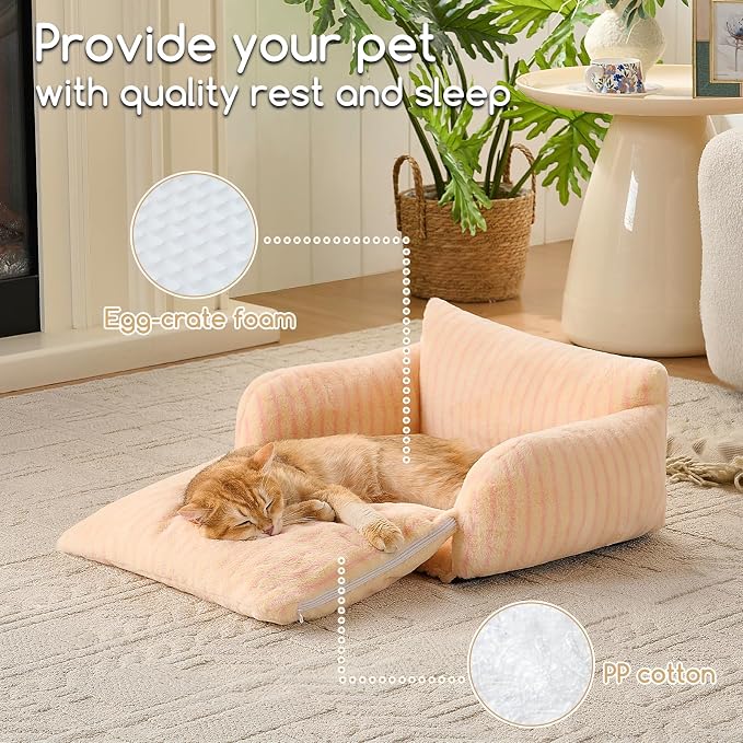 Hollypet Cat Bed Small Dog Orthopedic Couch Beds for Pets up to 13 lbs | Fluffy Multifunctional Double-Layer Warming Kitten Pet Couch Orthopedic Beds with Machine Washable Cover and Non-Slip Bottom