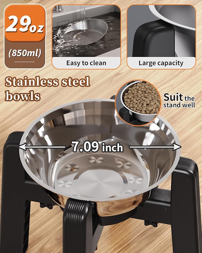Dog Bowl Stand, 51 oz Large Capacity Stainless Steel Feeder (2 Pack) | Elevated Pet Water & Food Bowl for Medium Dogs, Stable and Anti-Slip Raised Bowl