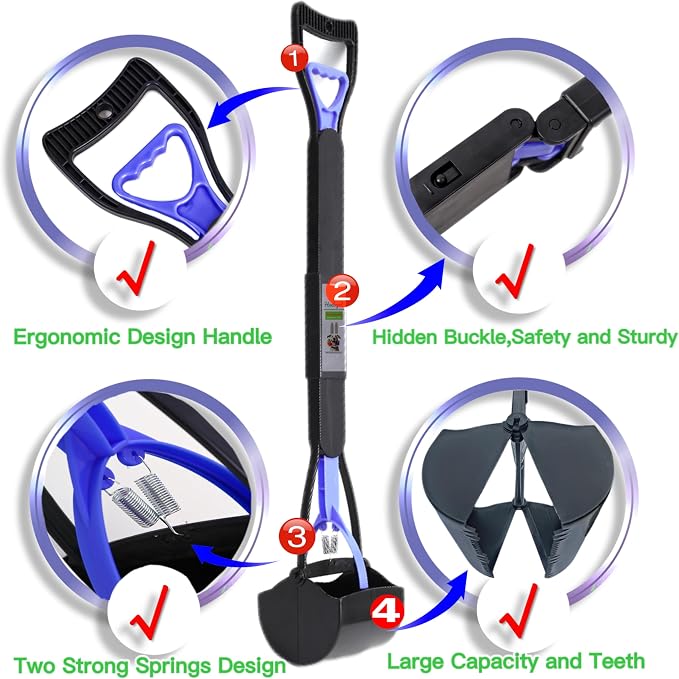 32" Pooper Scooper for Large Small Dogs and Cats, Portable Long Handle Foldable Poop Scoop,Pooper scooper for large dogs with Poop Bags for Grass and Gravel Pet Waste Pick Up