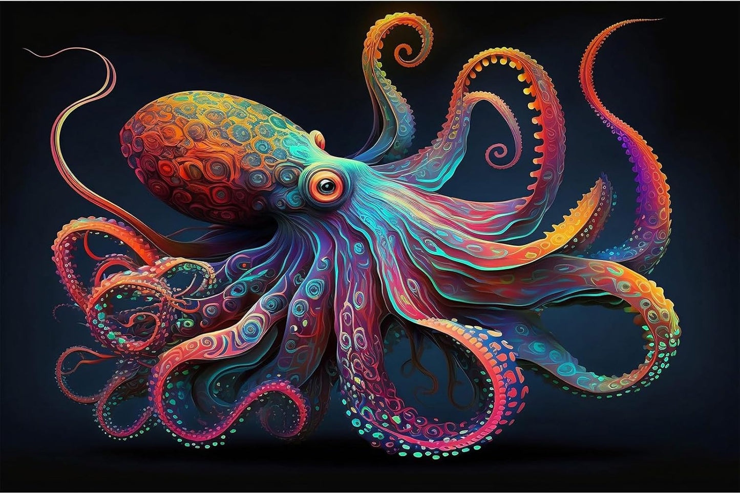 Exquisite Octopus Aquarium Background Abstract Colorful Octopus Terrarium Background Glowing Octopus on Black Background Fish Tank Backdrop Octopus Backdrops Poster Wallpaper Decors Vinyl 36x18in