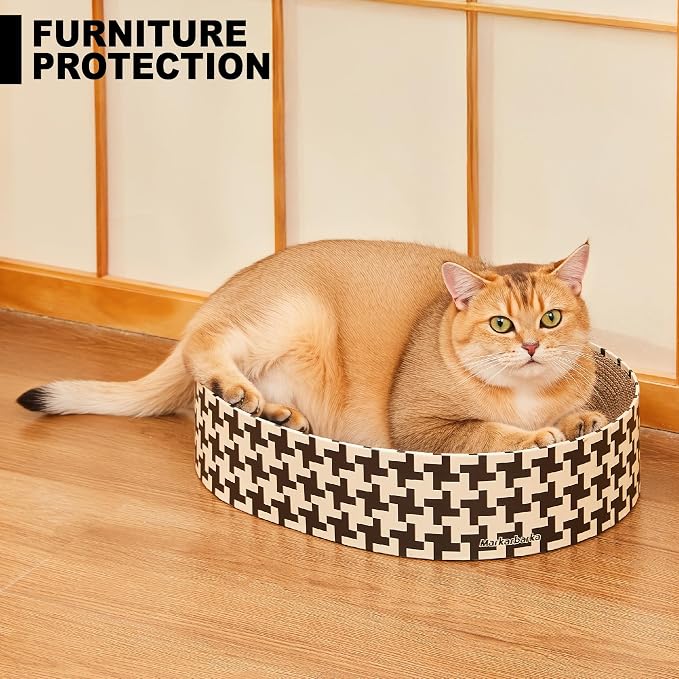 2-in-1 Cat Scratcher Cardboard Bed, Round Cat Scratching Pad Bowl for Indoor Cats, Durable Corrugated Circle Cat Scratcher Lounge, Cozy Oval Cat Scratch Bed Furniture for Kittens & Medium Size Cats