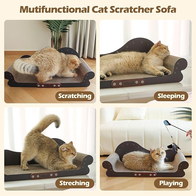 ComSaf Large Cat Scratcher Bed 26.7 in, Cardboard Cat Couch Scratch Pad | Cat Scratching Board, Sofa Lounger Shape, Furniture Protection, Indoor Floor Use, Adult Cats, Claw Care