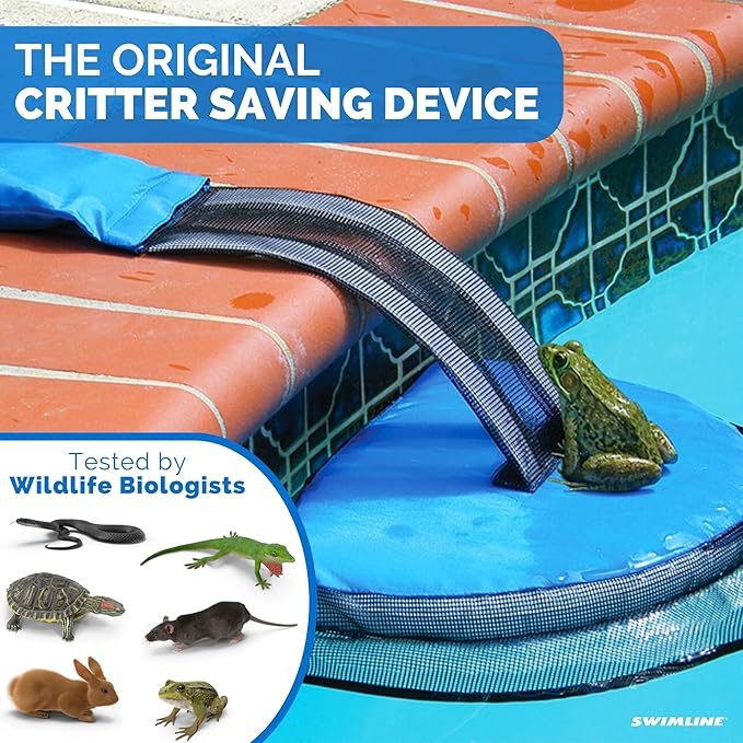 SWIMLINE HYDROTOOLS Frog Log - Small Animal Saving Escape Ramp for Pools & Spas - Heavy Duty Material Pool Critter Escape Ramp - Reduces Maintenance - Blue