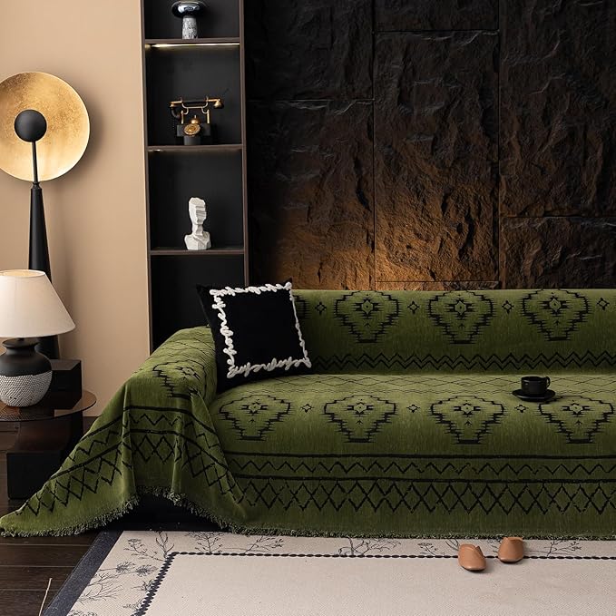 VClife Bohemian Green Couch Cover for Dog, Non Slip Sectional Sofa Covers Furniture Protector Washable Tribal Pattern Couch Covers for 3 Cushion Couch Sofa, Soft Pet Sofa Slip Cover, Green, 71"X134"