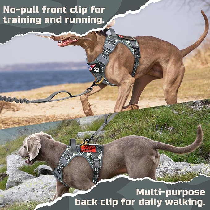 rabbitgoo Tactical Dog Harness for Medium, No Pull Military Service Vest | Molle & Handle, Heavy Duty, Adjustable, Reflective Straps, Easy Control for Training Walking, Grey Camo, Medium