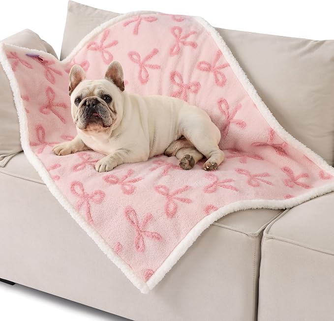 LE SURE Waterproof Dog Blankets for Medium Dogs Cute 3D Jacquard,30x40 | Puppy Blanket for Cat Aesthetic Gift, Warm Soft Sherpa Throw Washable, Reversible Pet Couch Protector, Pink Taffy