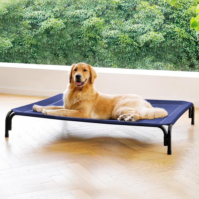 Elevated Dog Bed Outdoor Cooling Raised Cot for XL Dogs, Blue 53.9in | Tool-Free Installation; Washable Cooling Breathable Mesh; Anti-Slip Feet; Indoor & Outdoor Use