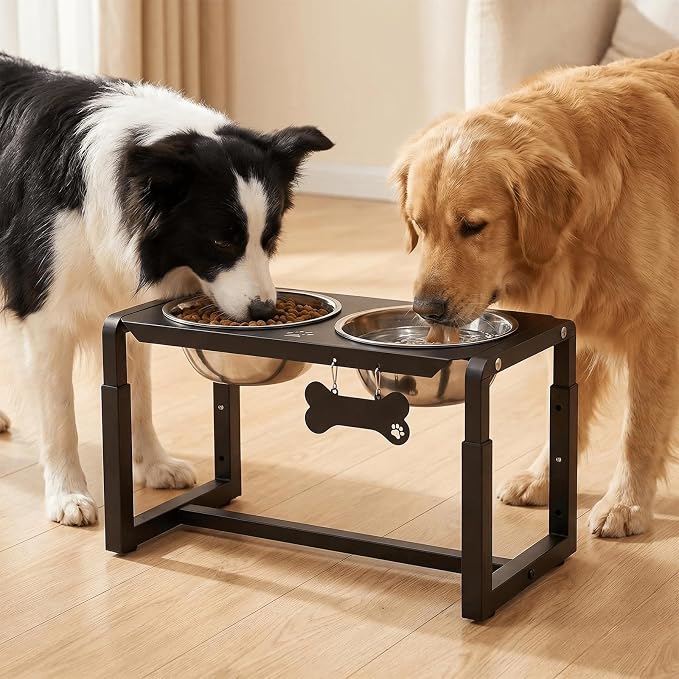 Metal Elevated Dog Bowls, Raised Dog Bowls for Medium/Large Sized Dogs with Two 58oz Stainless Steel Food Bowls, 3 Adjustable Height (8.8"/11.5"/14") Dog Bowl Stand Protect Neck & Joints