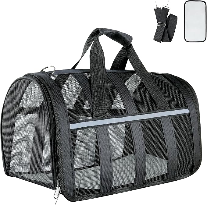 Soft Sided Pet Carrier, Airline Approved Dog Cat Travel Bag with Mesh Windows, Collapsible Portable Pet Carrier for Small Medium Dogs Cats (Black)