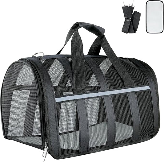 Soft Sided Pet Carrier, Airline Approved Dog Cat Travel Bag with Mesh Windows, Collapsible Portable Pet Carrier for Small Medium Dogs Cats (Black)
