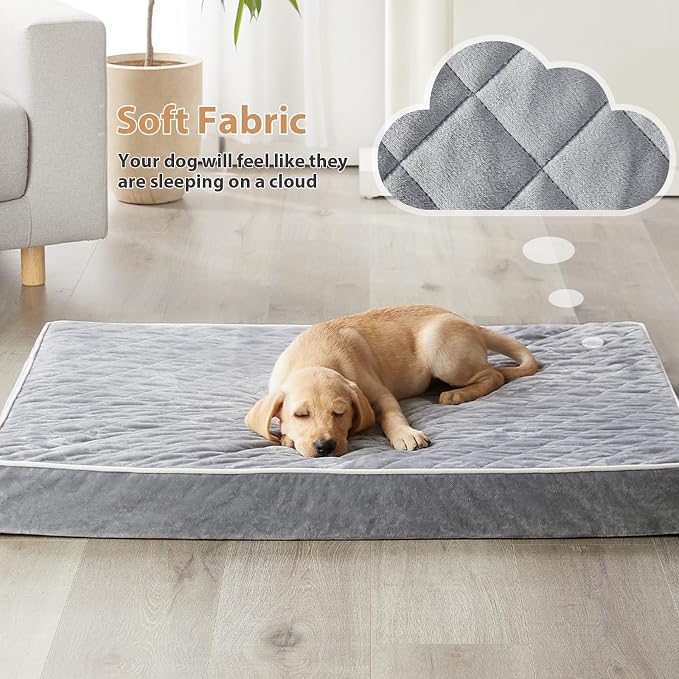 WNPETHOME Orthopedic Waterproof Large Dog Bed for Crate Cozy Sleep | Washable Large Pet Bed with Removable Cover, Multi-Needle Quilting Dogs Crate Beds Light Grey 35x22 Inch
