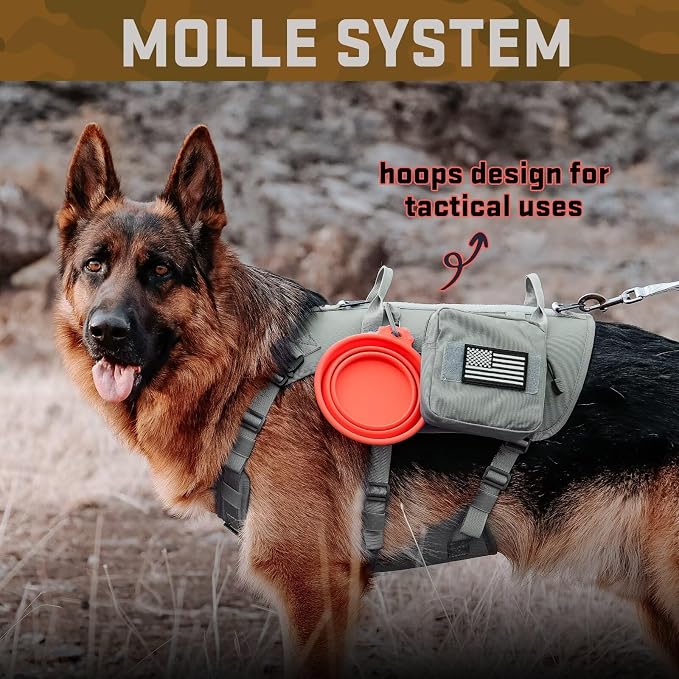 Forestpaw Tactical Dog Harness Collar Bungee Leash Set,S,Gray | Adjustable Fits 17-25" Chest,20-35 lbs,No Pull Control Military Style,Quick Release Buckle,Walking for Medium Dogs