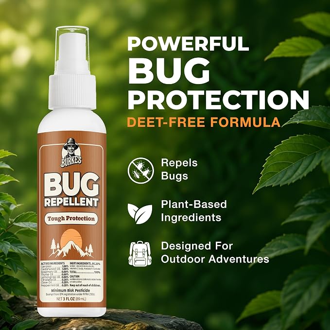 Burke’s Bug Repellent Spray (3oz) | Outdoor Protection, DEET-Free Formula, Repels Common Insects, For Camping & Hiking, Made in USA