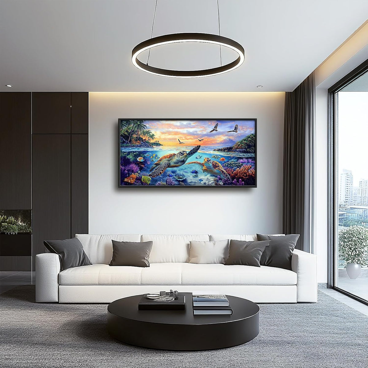 Framed Large Sea Turtle Wall Art for Living Room, Oversized Ocean Turtle Wall Decor Seascape Underwater Marine Life Canvas Painting Home Decoration for Living Room Bedroom Office 60"x30"