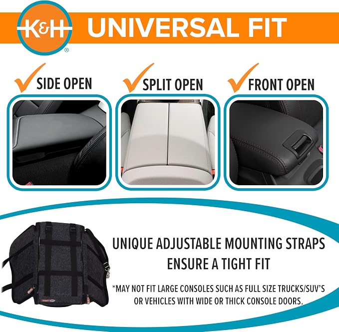 K&H Dog Car Seat, Portable Pet Center Console Seat, for Pets Under 8 lbs. | Secure Armrest Booster Cat Carrier with Safety Tether, Zippered Enclosure, 2 Pockets, Washable Plush Pad, 15x10x9.5, Charcoal