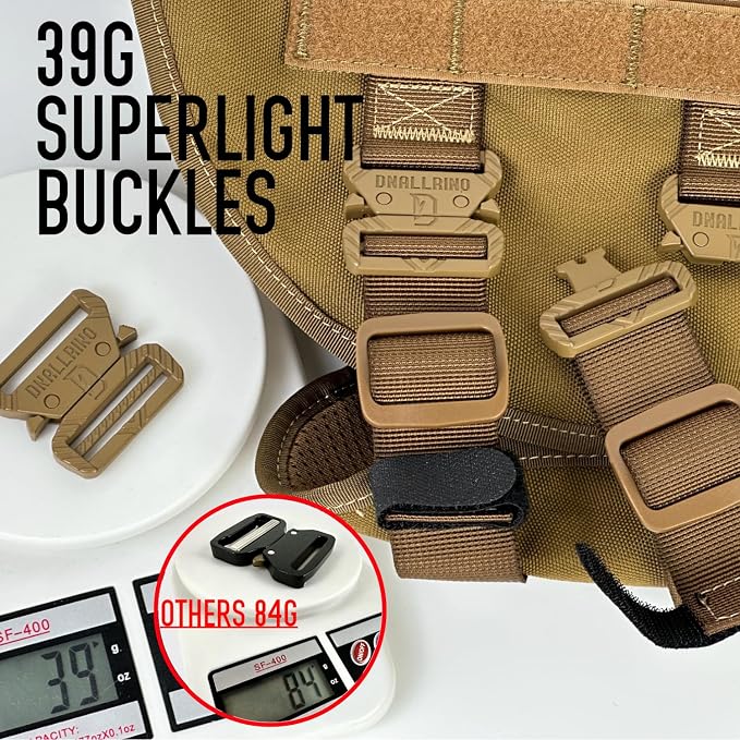 Service Dog Vest for Large Dogs, Brown Tactical Harness with Military MOLLE, Breathable Mesh & 39g Metal Buckle - Size XL for Training & Hiking