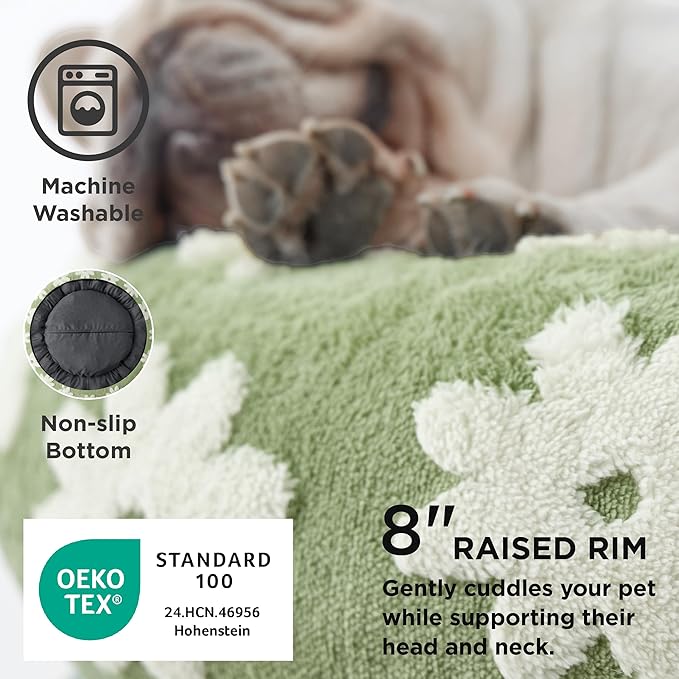 LE SURE Shown on TV Jacquard Donut Dog Beds Large Sized Dog,Green 33x33x8in | Orthopedic Calming Pet Bed Sofa,Original Design Pattern,Washable Cover,Cute Home Decor as Gift for Pet,Anti Slip Bottom