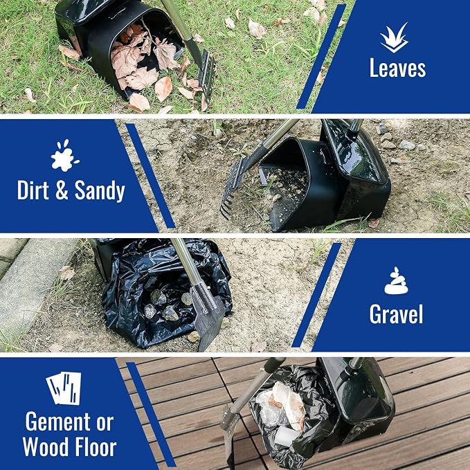 3pcs Heavy Duty Dog Pooper Scooper with 40 Bags, Long Handle Swivel Bin & Rake Spade for Large Medium Dogs, Pet Waste Removal for Yard Grass Gravel, Easy to Clean