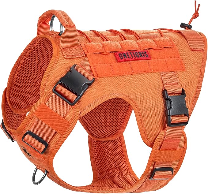 OneTigris Tactical Dog Harness Vest No-Pull Service Dog Vest for Large Dogs | 1000D Pullable Nylon, with Control Handle and Hook & Loop Panels, Easy On & Off, Adjustable for Walking Training Orange XL