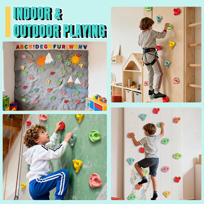 30 PCS Rock Climbing Holds for Kids, Climbing Rock Wall Grips, Adult Rock Wall Climbing Kit Large Climbing Holds for Play Set with Hardware for Indoor and Outdoor Climbing Wall Holds（Pastel Color）
