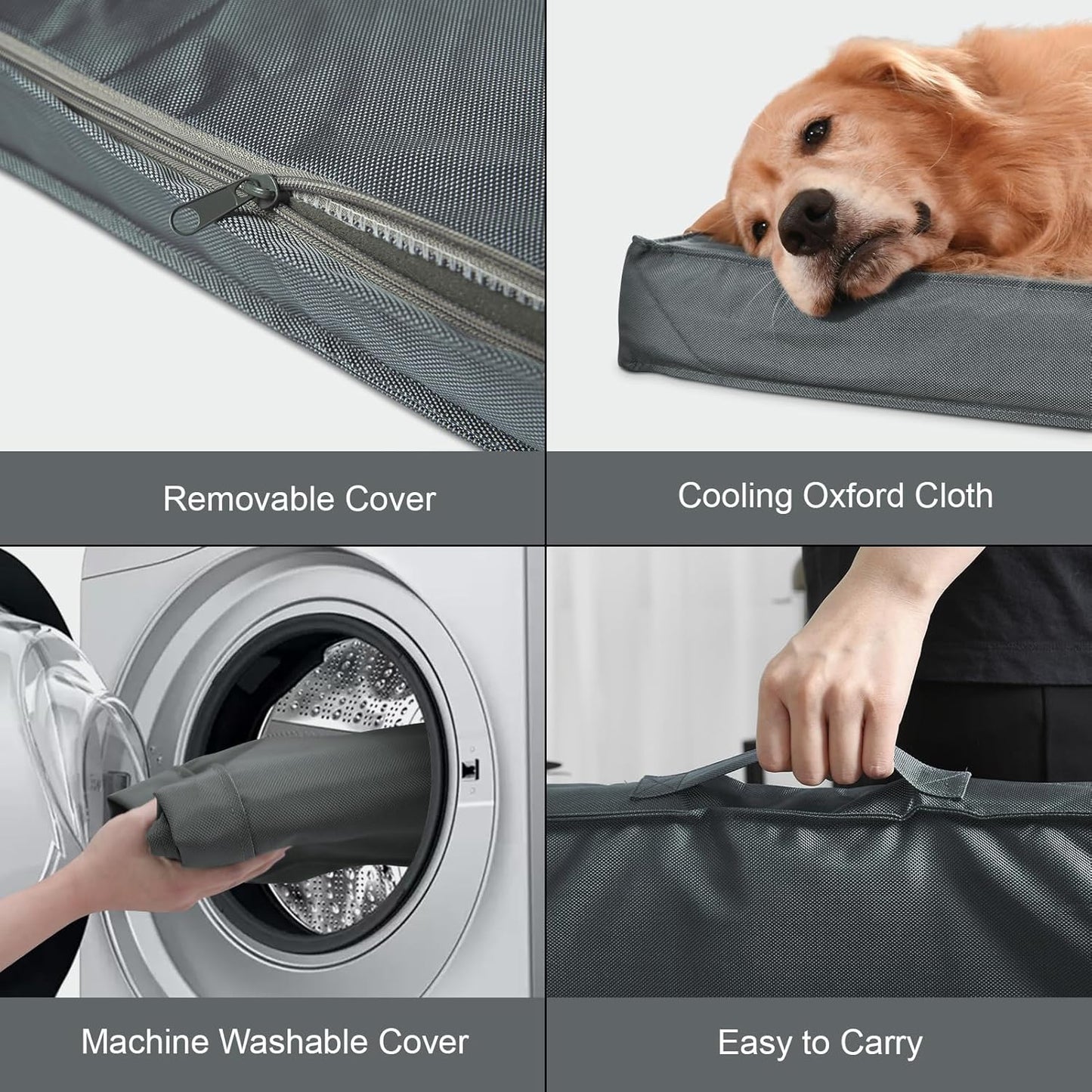 Outdoor Large Dog Bed, Waterproof Dog Bed for Large Dogs, Egg Crate Foam Pet Bed with Removable Washable Oxford Cooling Cover, Grey