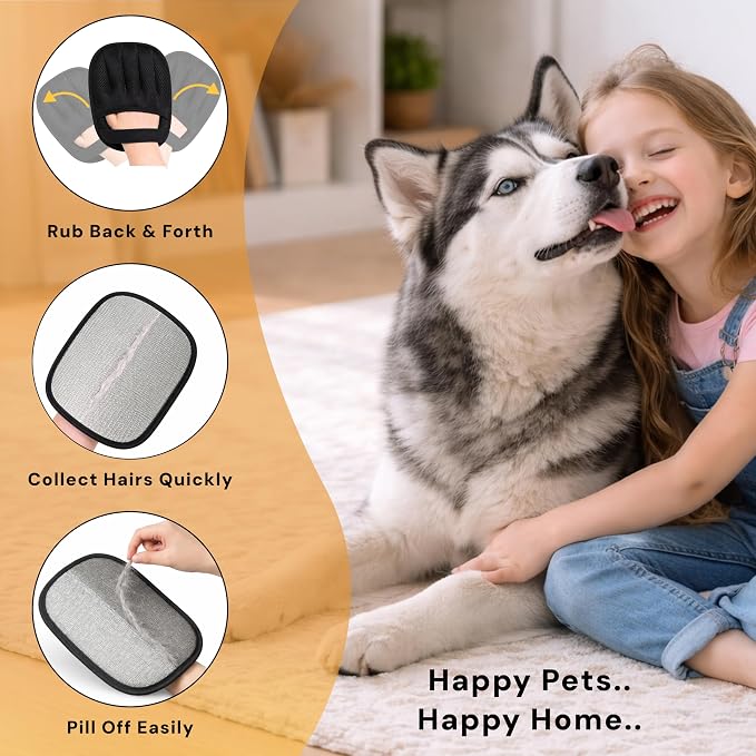 Pet Hair Removal Gloves for Cats & Dogs, Five-Finger Electrostatic Reusable Magic Brush for Effortless Pet Hair Remover Tool on Carpet, Clothing, Laundry, Couch, Car Seat