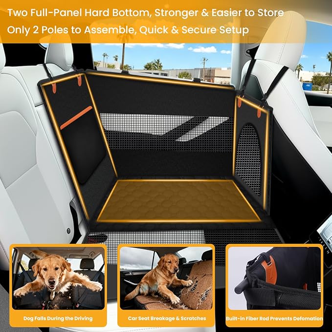 Large Dog Car Seat Cover with Checkered Dog Bed Mat for Back Seat Half - Single Seat Travel Hammock Extender, Waterproof Hard Bottom, Trendy Checkered Car Accessories for SUV Truck Vehicle