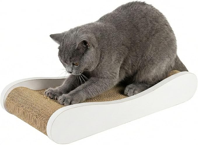 Claw Surfer Cat Bed - Cat Scratcher Bed & Lounge – Heavy Duty High-Density Cardboard, Lasts 5X Longer. Modern Curved Scratching Pad with 20mm White Frame. Non-Toxic, No Mess, White